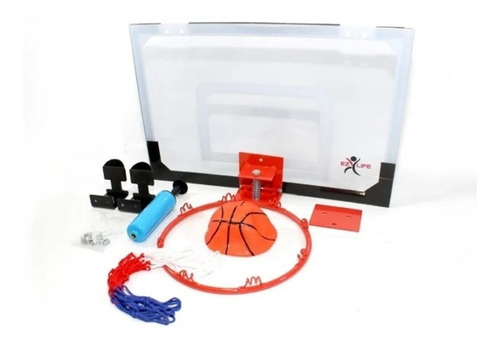 Imagen 2 de 3 de Mini Tablero Aro Basquet Pelota + Red + Inflador + Soportes