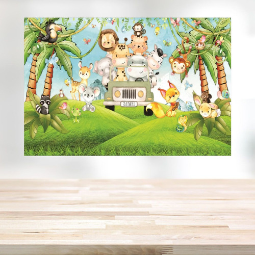 Painel De Festa Infantil Grande Safari Em Lona 1,50 X 1,0m