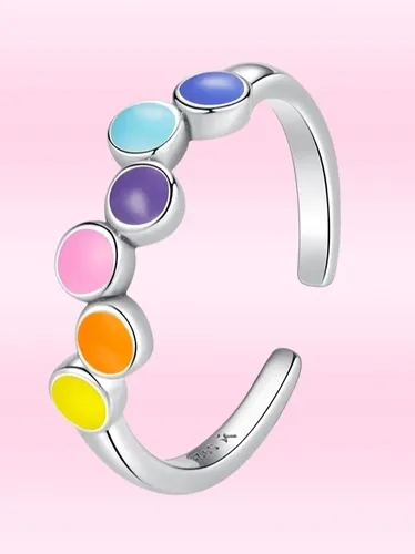 Anillo Ajustable Plata Ley 925, Con Arco De Colores