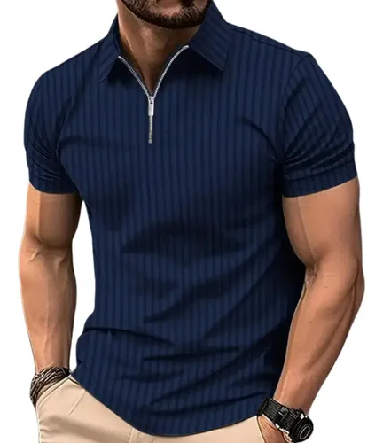 Mm Make Camiseta Polo Manga Curta Com Ziper Masculina Malha Canelada