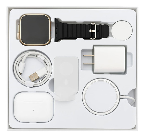 Kit Smartwatch X8 Ultra Pantalla 2.08 Notificaciones Salud Blanco Ocean Band Negro Gris