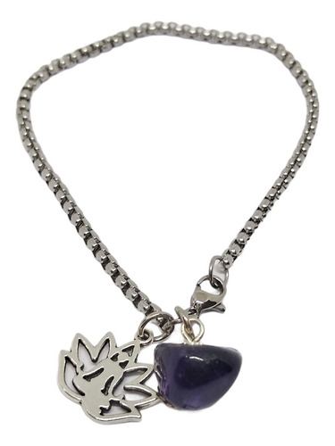 Imagen 1 de 2 de Pulsera Amatista Dije Meditación Y Loto