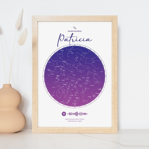Imagen 2 de 5 de Cuadro Box Mapa Estelar Estrellas Personalizado - Violeta