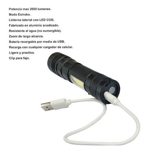 Imagen 6 de 10 de Mini Lampara Linterna Led Recargable Super Zoom Recargable
