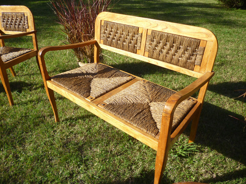 Juego Sillones Living Exterior 4 Piezas Madera Y Mimbre (Usado)