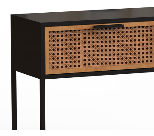 Imagen 3 de 3 de Arrimo Metal Madera Ratan Ahab Negro 100 X 30 X 78 Cm Hem