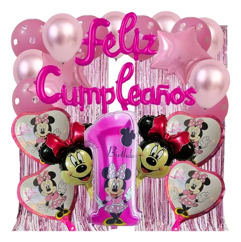 Globos De Minnie Mouse Decoracion Topper Banner Para Cumpleaños Niña 6  Meses Set
