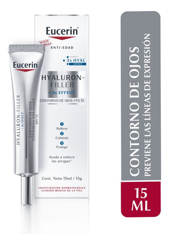 Crema Hyaluron Filler 3x effect Contorno de Ojos Eucerin Hyaluron-Filler día/noche para todo tipo de piel de 15mL/15g 30+ años