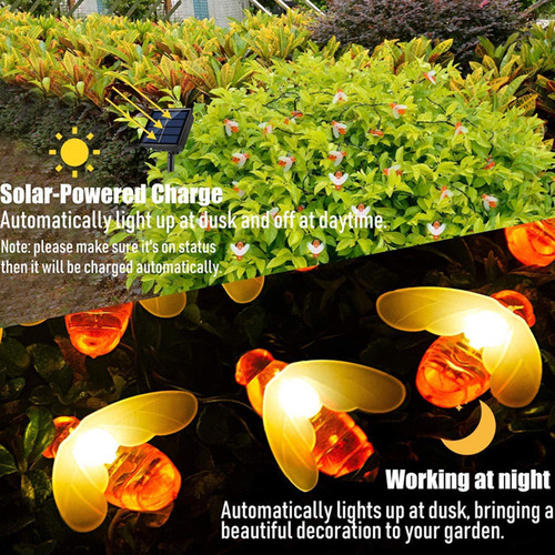 Cadena De Luces Honeybee, Impermeables, Solares, 16.4 Pies