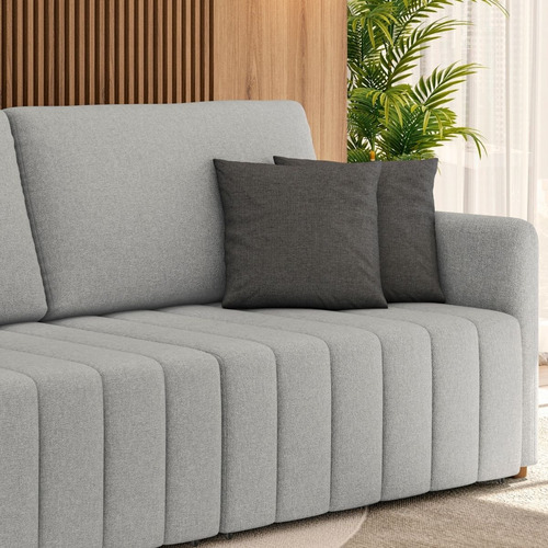 Sofá Retrátil Cama Alice 2,20m - 3 Lug. Encosto Deslizante Cor Cinza Desenho Do Tecido Veludo