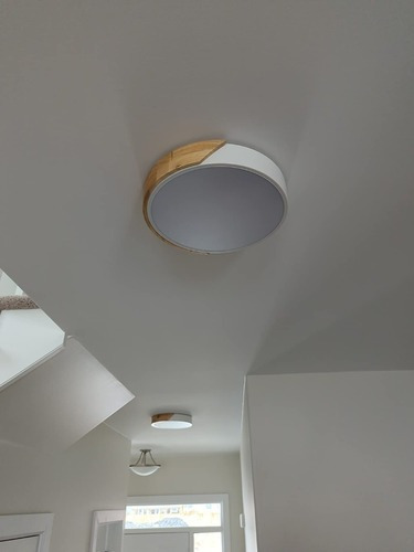 Luminaria Plafón Led 30cm Metal Madera C Color Luz Variable Blanco - 30cm