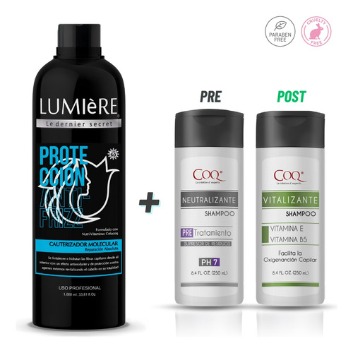 X3: Cauterizador Lumiere 1 Lt + Shampoo Neutro + Vitalizante
