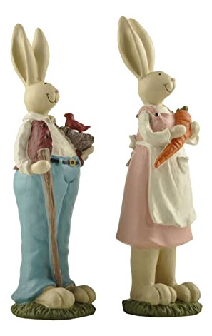 Figurillas Conejos De Pascua Decoración Hogar Mesa, Set 2 Re