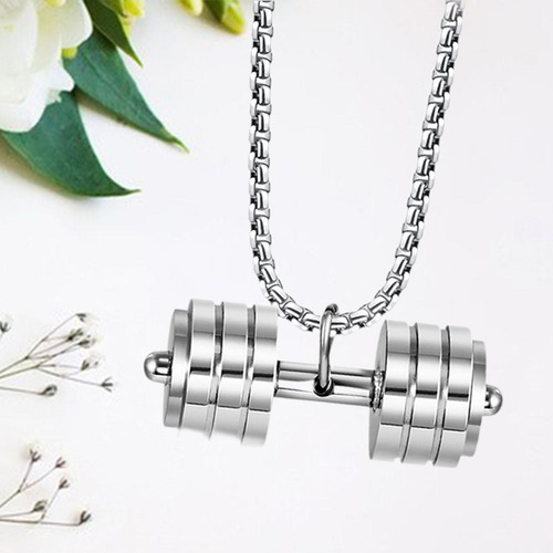 Collar Con Colgante De Mancuernas Para Hombre, Cadena