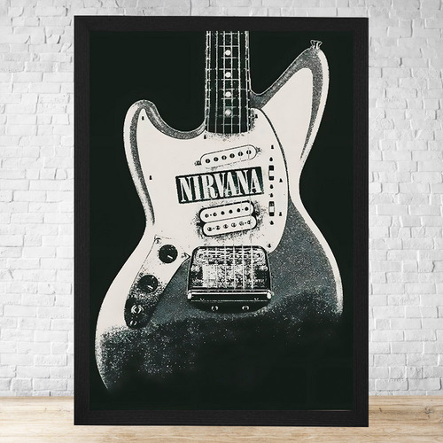 Cuadro Guitarra Nirvana 30x40 Cm Con Vidrio Colgable C321 Negro Clasico