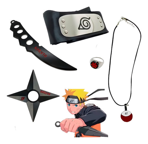 Set Cosplay Naruto Anillo Collar Bandana Shuriken Y Cuchillo