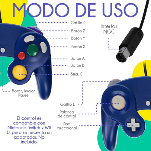 Control Gamecube Joystick Clásico Alámbrico Para Nintendo Color Azul
