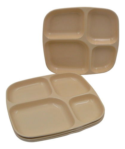 Plato 4 Divisiones Para Comida Melamina Beige 4 Pzas Cuadrado