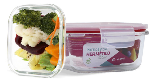 Kit 2 Potes De Vidro Quadrado Com Tampa Hermética 520ml Cor Vermelho U4home