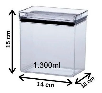 Imagem 2 de 4 de Pote Plástico Hermético 1.300ml Empilhável Paramount