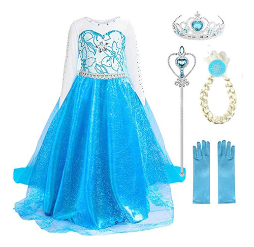 -elsa Dress 5pcs/set Disfraz De Princesa Elegante Para Niños
