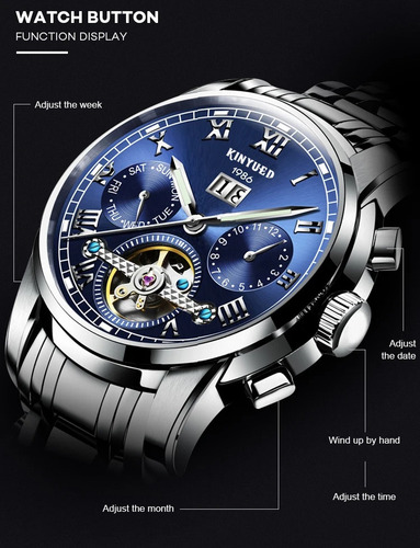 Kinyued Reloj De Oro Automático 30m Lujo Nocturno