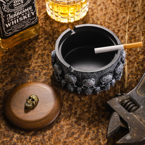 Cenicero De Calavera Con Tapa Para Cigarrillos, Bandeja De C