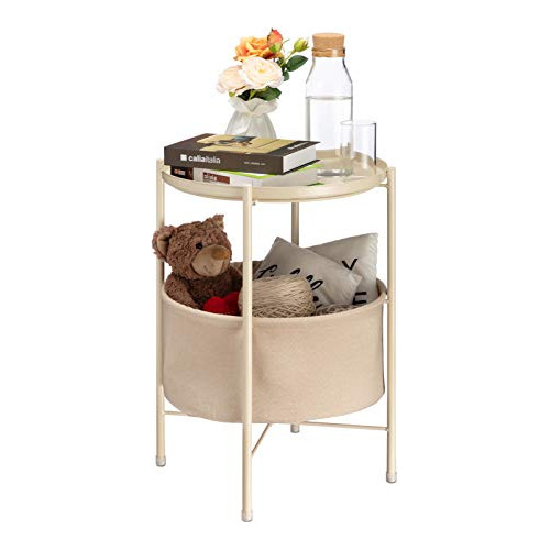  2-tier Round Sofa End Table, Accent Metal Basket Table...