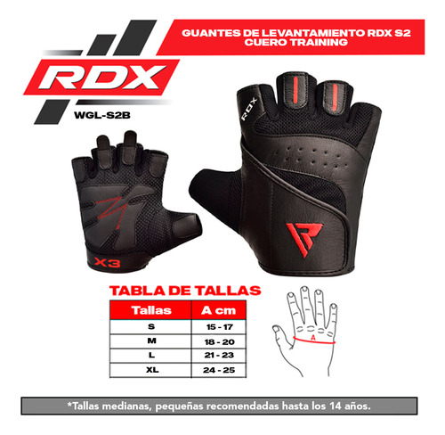 Guantes De Levantamiento Rdx S2 Cuero Training Wgl-s2b