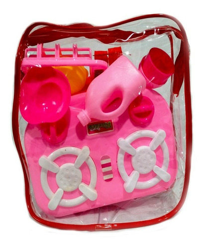  Juego De Cocina Infantil Nena En Mochila Pvc * Sheshu Toys Color Rosa