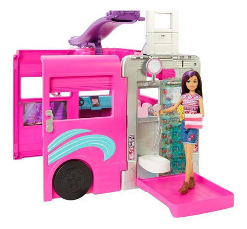 Remolque Barbie Dream Camp, 60 Unidades, Color Rosa Mate Rosa