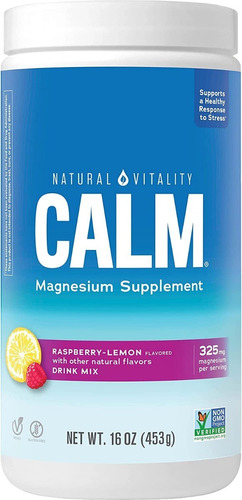 Natural Vitality Calm Magnesio Sabor Frambuesa Limon 16 Oz