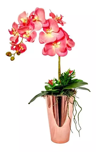 Orquideas Artificiais Brancas + Vaso Grande Arranjo Flores