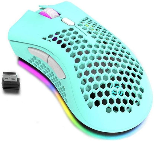 Mouse Gamer Attoe Inalambrico Honeycomb Rgb Celeste