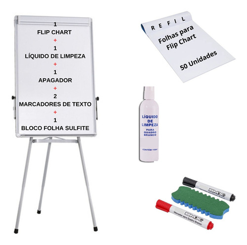 Cavalete Flip Chart Magnetico Liquido Limpeza Folha Sulfite