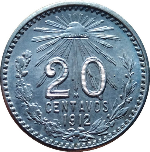 20 Centavos 1912 Plata 80% 5.0g. 22mm Con Brillo 