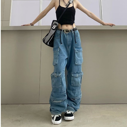 Pantalones Cargo Multibolsillos De Patchwork Moda Para Mujer