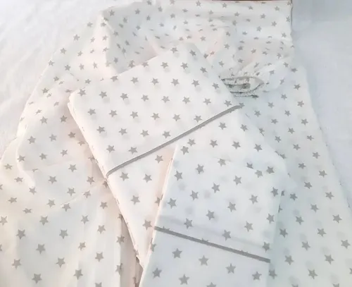 comprar Sabanas Para Cuna De Bebe Diseño Estrellitas Plomas, Rosadas