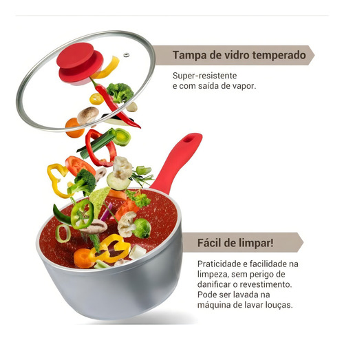 Panela Philco Ppn22a Com Tampa De Vidro 3l 22cm Cinza/vermelho