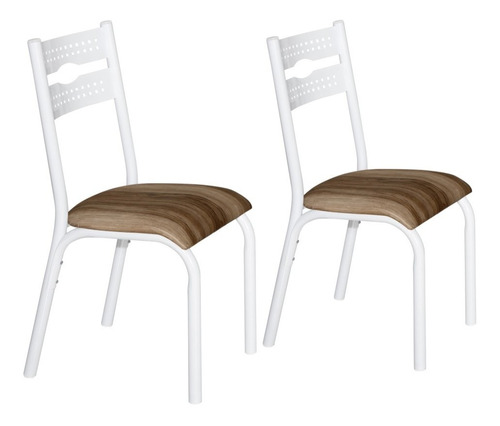 Conjunto De 2 Cadeiras Luna Tubo Branco - Ciplafe Ls Cor do assento Marrom-claro Desenho do tecido Capuccino
