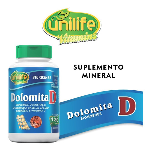 Dolomita Unilife 120 Cápsulas 950mg Magnesio + Vitamina D3