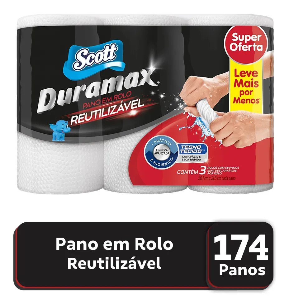 Pano Reutilizável Duramax Com 3 Rolos De 58 Unidades Cada Branco Scott