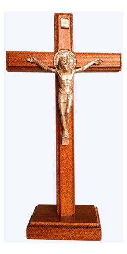 Cruz De Madera San Benito Y Cristo 30 Cm Crucifijo Apoyar