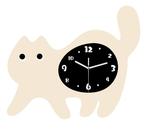 Reloj De Pared Con Forma De Gato, Bonito Gatito, Beige