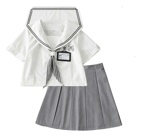 Traje De Uniforme Para Niñas De Manga Larga/corta Con Bufand