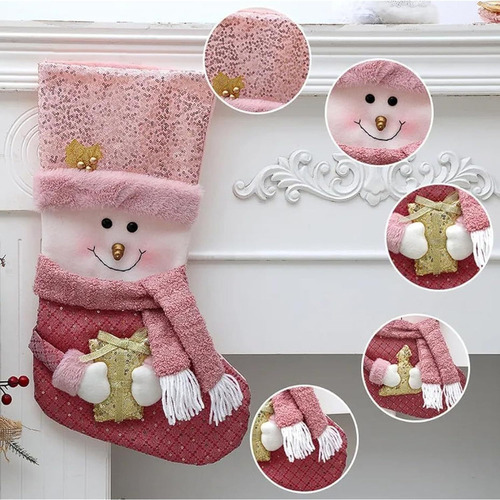 Medias Navideñas Decoradas Defelpa Con Lentejuelas Rosas3pcs