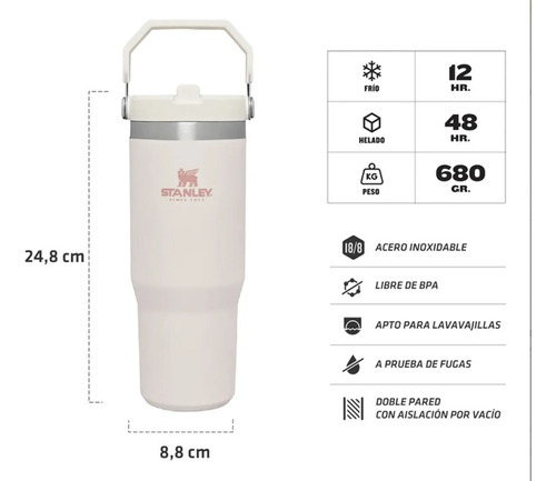 Copo Térmico Stanley Iceflow Flip Straw Rose Quartz 887 Ml