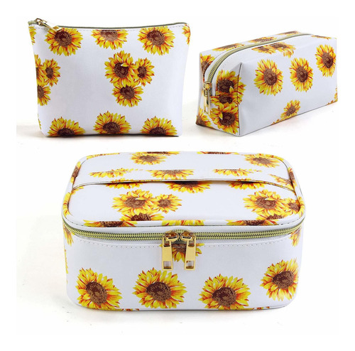 Magefy Juego De 3 Bolsas De Maquillaje, Girasol Blanco