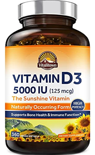 Vitalitown Vitamin D3 5000 Ui (125 Mcg), Apoya La Salud Ósea
