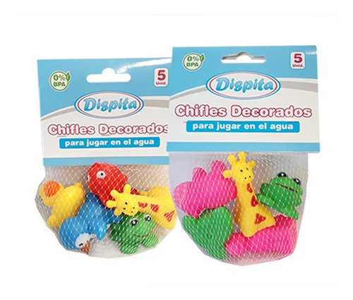 Imagen 2 de 2 de Muñecos Con Chifles Para Jugar En El Agua Baño Bebé 5 Unid